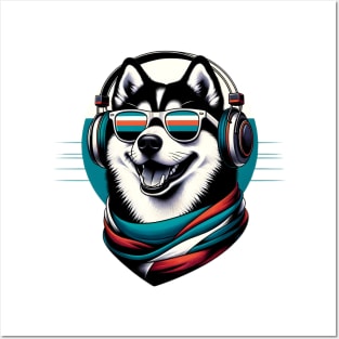 Karelian Bear Dog Smiling DJ with Headphones and Sunglasses Posters and Art